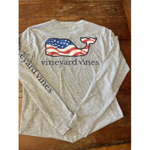 Vineyard Vines Whale Fill USA Flag Long Sleeve T-Shirt Gray Men's S
